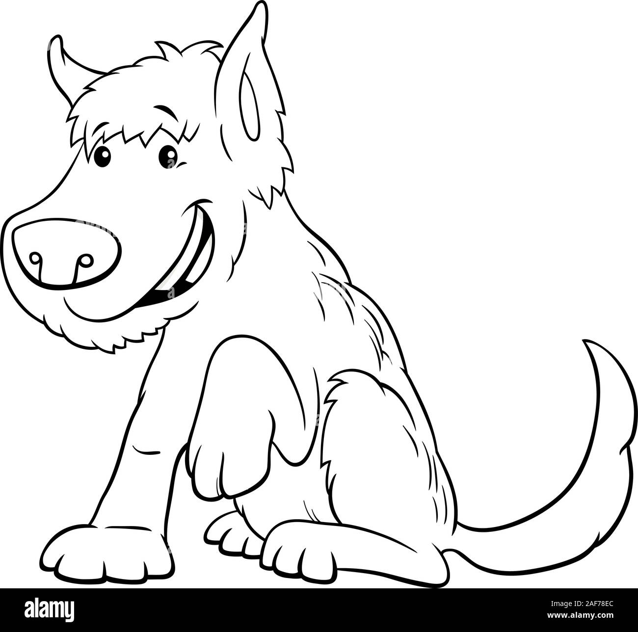 Black and white cartoon illustration of funny shaggy dog or puppy animal character coloring book page stock vector image art