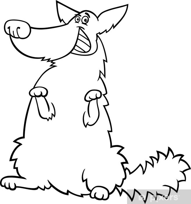 Sticker happy shaggy dog cartoon for coloring book