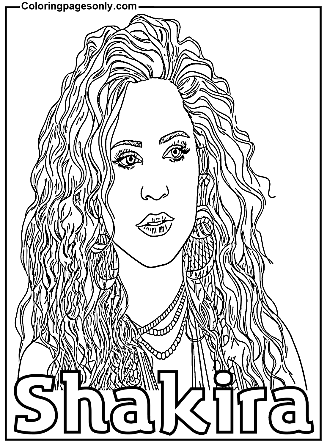 Beutiful shakira coloring page
