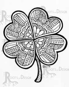Instant download coloring page four leaf clover shamrock print zentangle inspired doodle art printable
