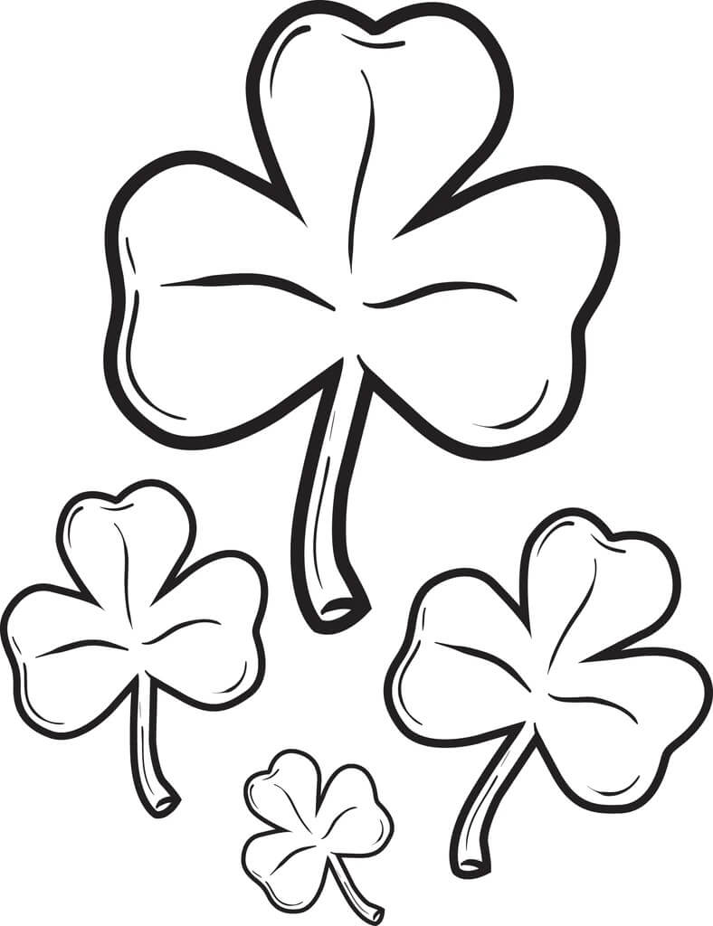 Four shamrocks coloring page