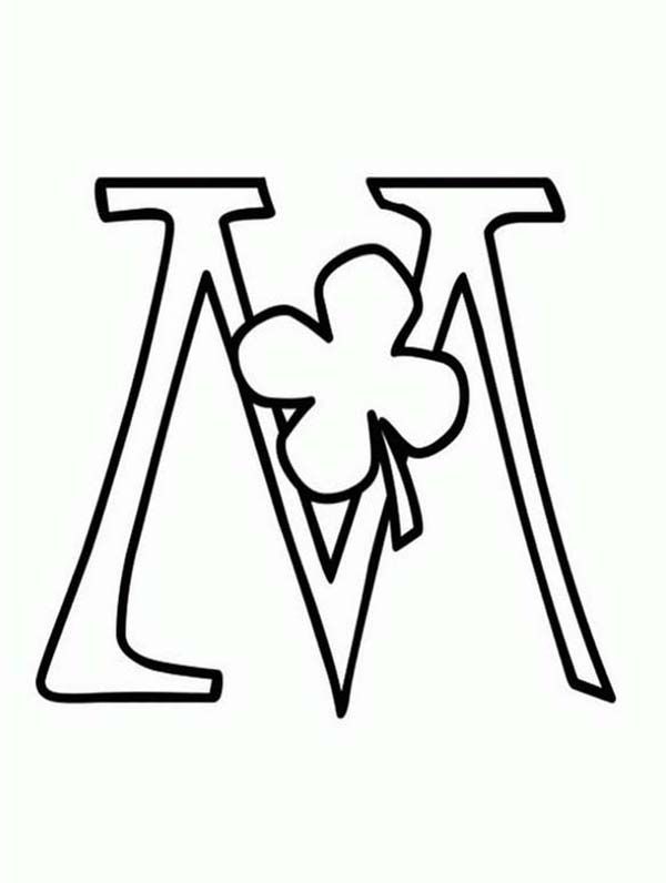 Letter m with shamrock coloring page