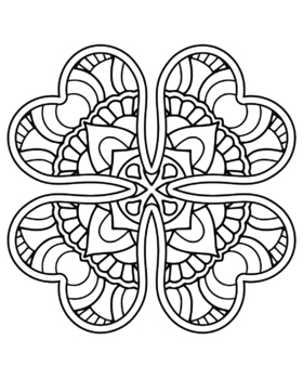 St patricks day four leaf clover shamrock mandala coloring page for kids