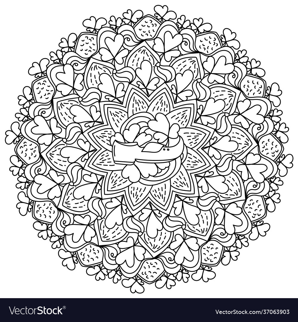 St patricks day mandala with clover and shoes vector image