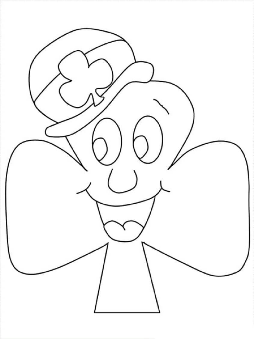 Laughing shamrock with hat coloring page