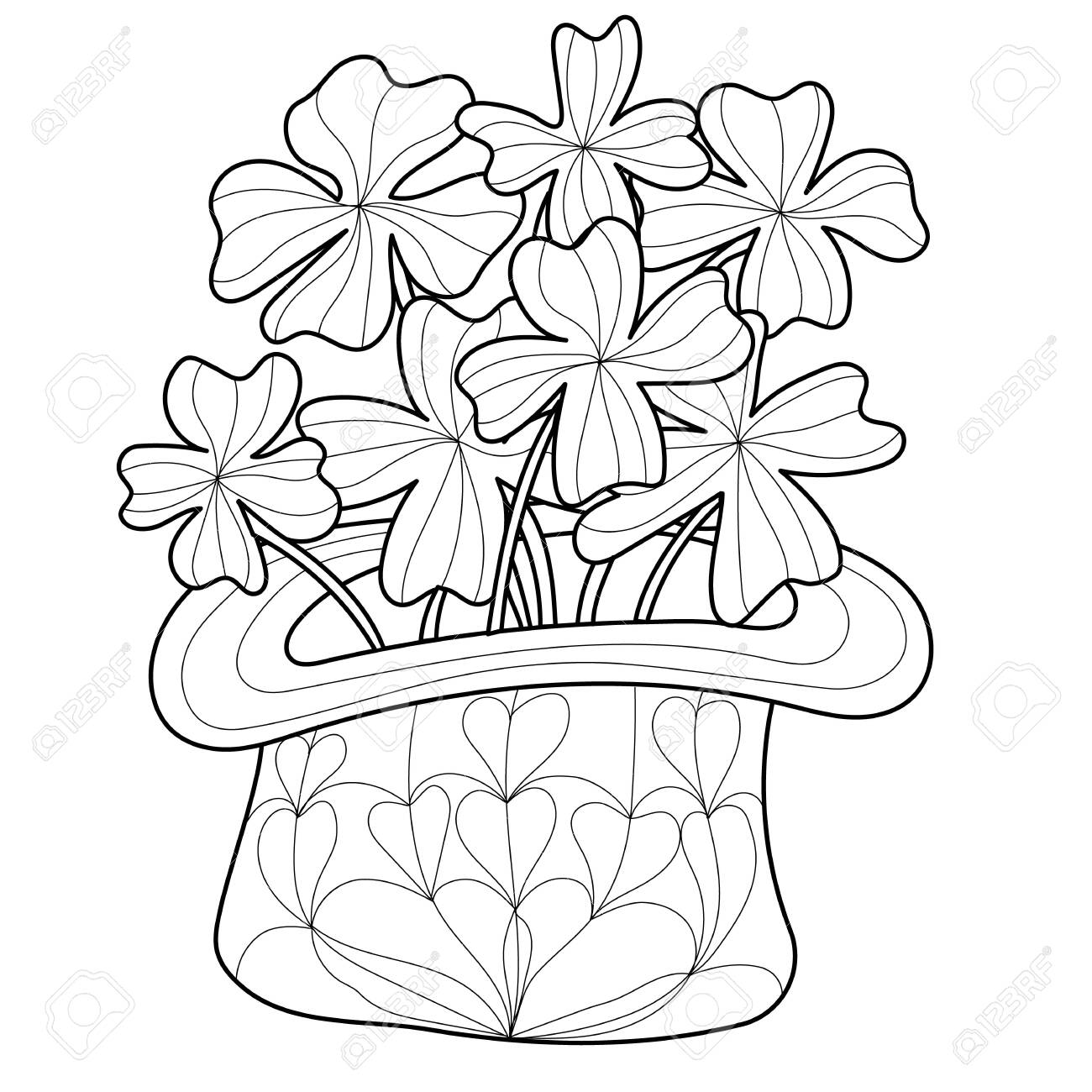Coloring book clover shamrock on st patricks day for adults hand drawn irish sign luck anti stress seamless ethnic bohemian background vintage decorative element indian motifs page vector royalty free svg cliparts