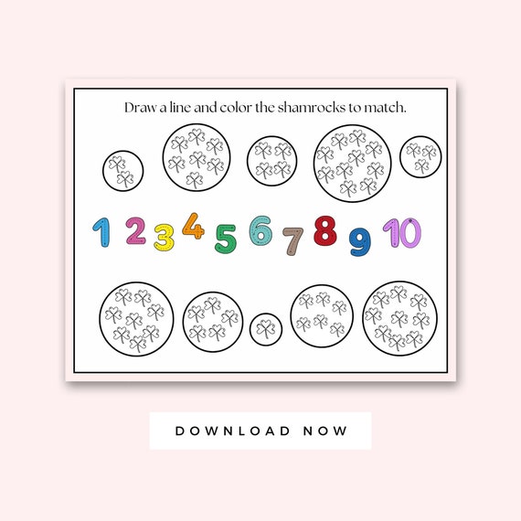 Saint patricks day kid activities color and count shamrock number coloring page printable preschool instant download worksheet march
