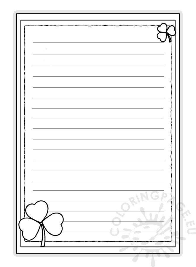 St patricks day writing paper coloring page