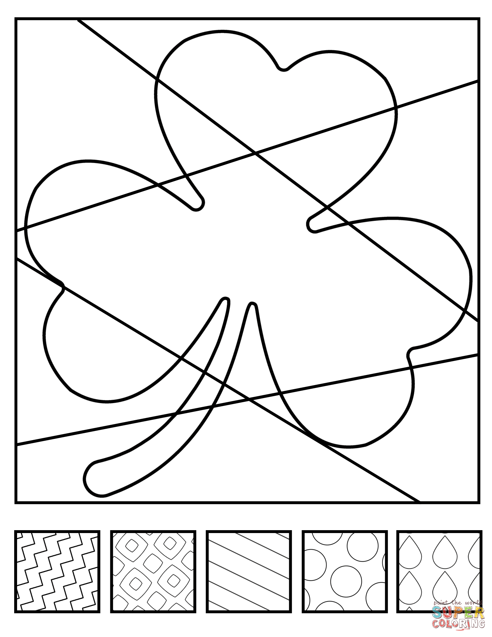 Fill shamrock with pop art patterns coloring page free printable coloring pages