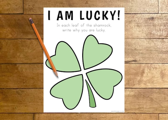 I am lucky writing activity st patricks day printable journal prompt for kids teacher resource shamrock coloring download gratitude