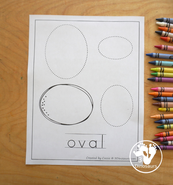 Free shape tracing printable with coloring dinosaurs