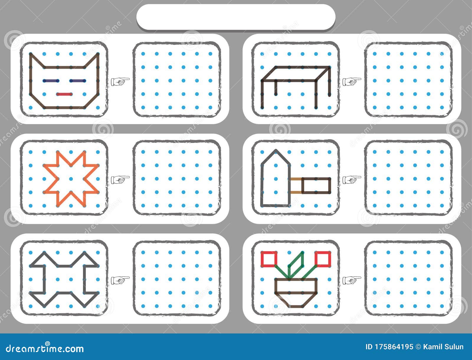 Worksheet for preschool kids dot to dot copy practice copy the shapes visual perception activities stock vector