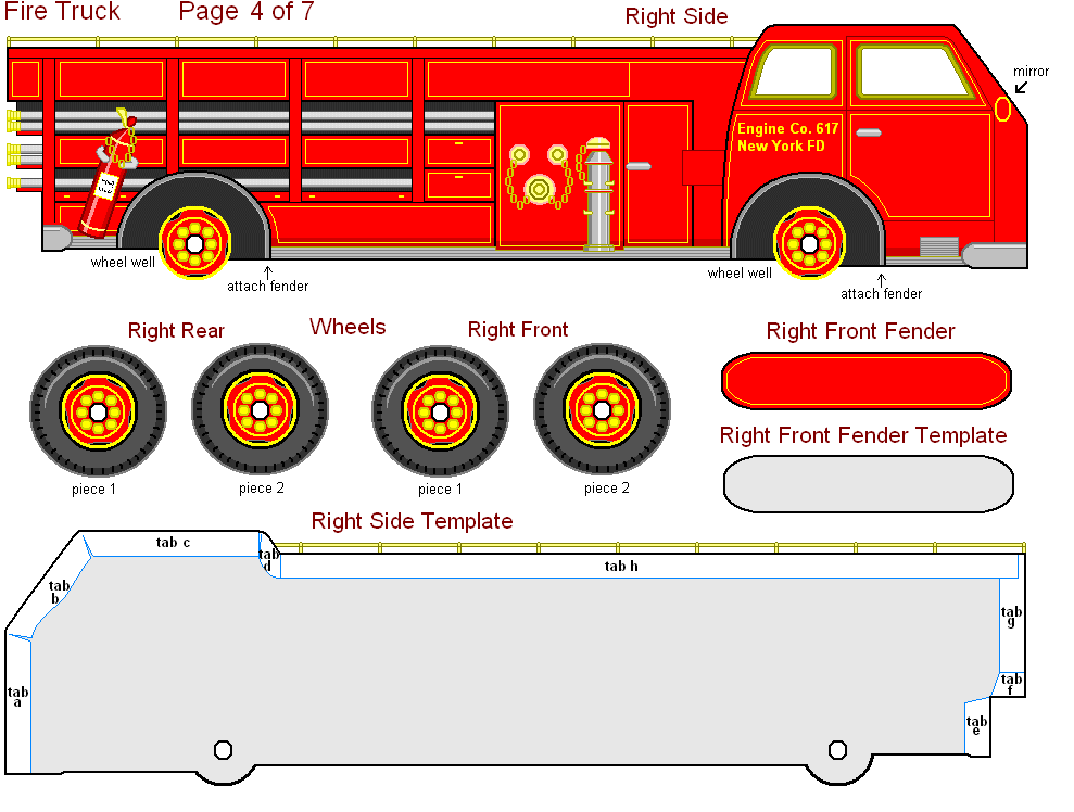 Printable fire truck craft template