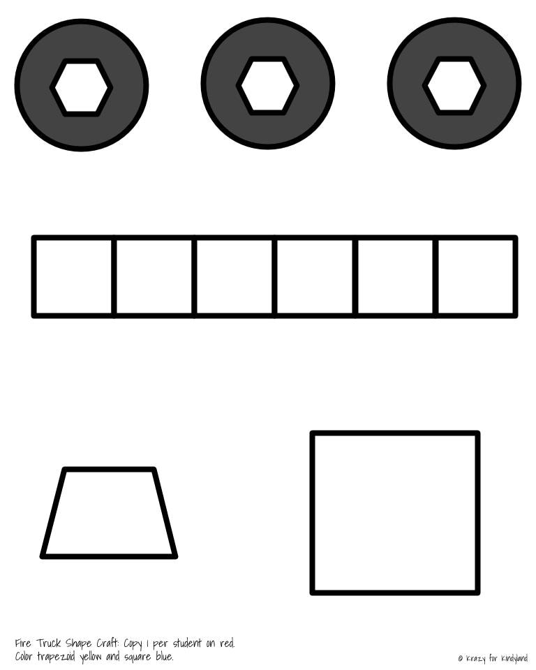Fire truck kindergarten arts and crafts math activity for teaching shapes and counting
