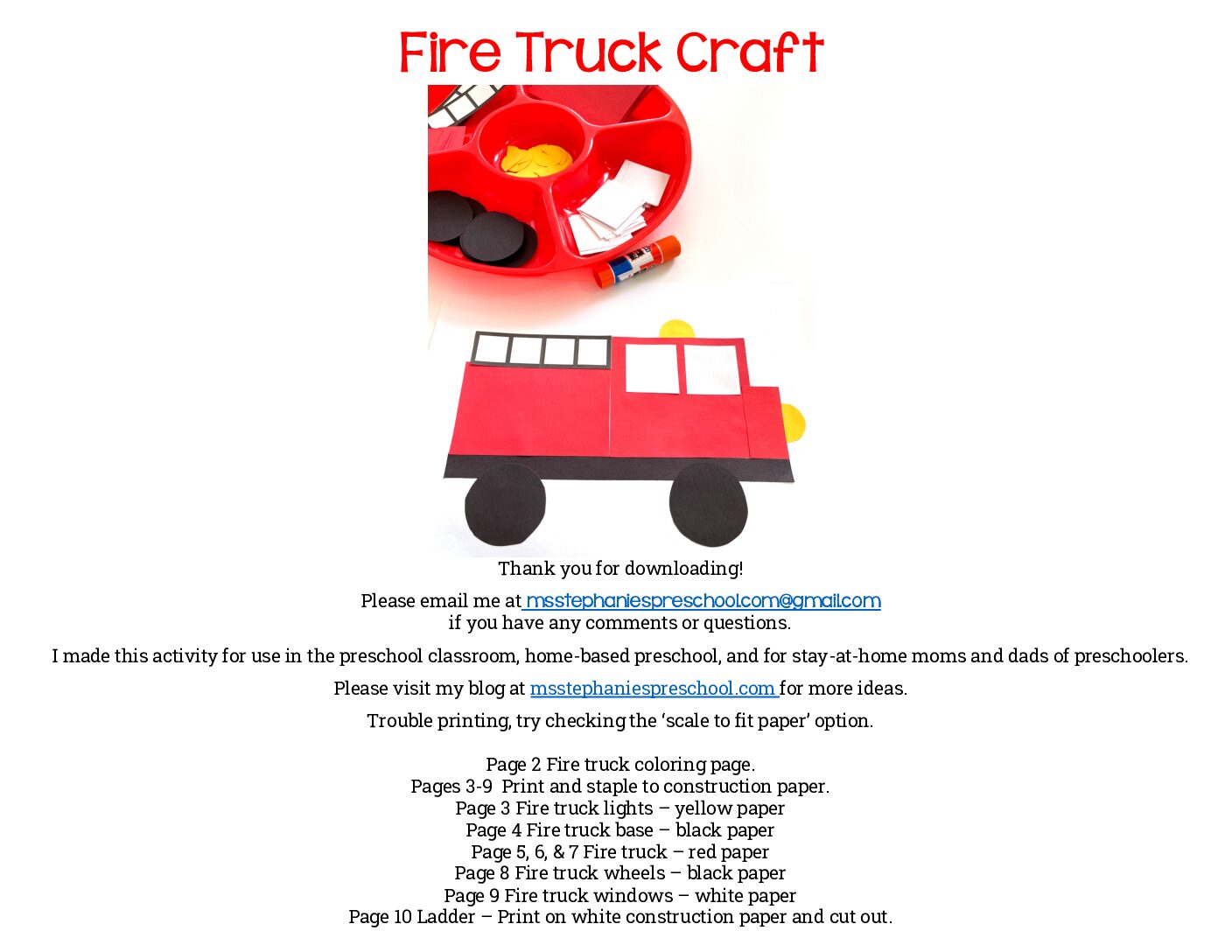 Fire truck craft