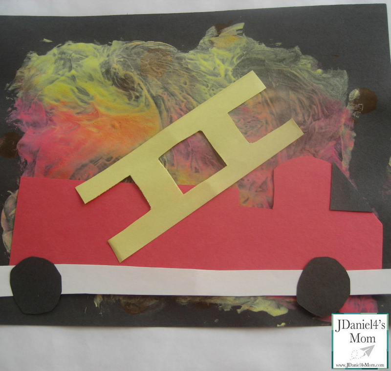 Fire truck craft with flame painting for kids