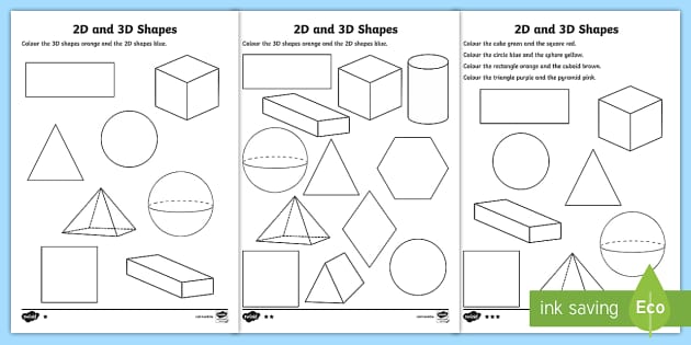 D and d shapes colouring pages resources