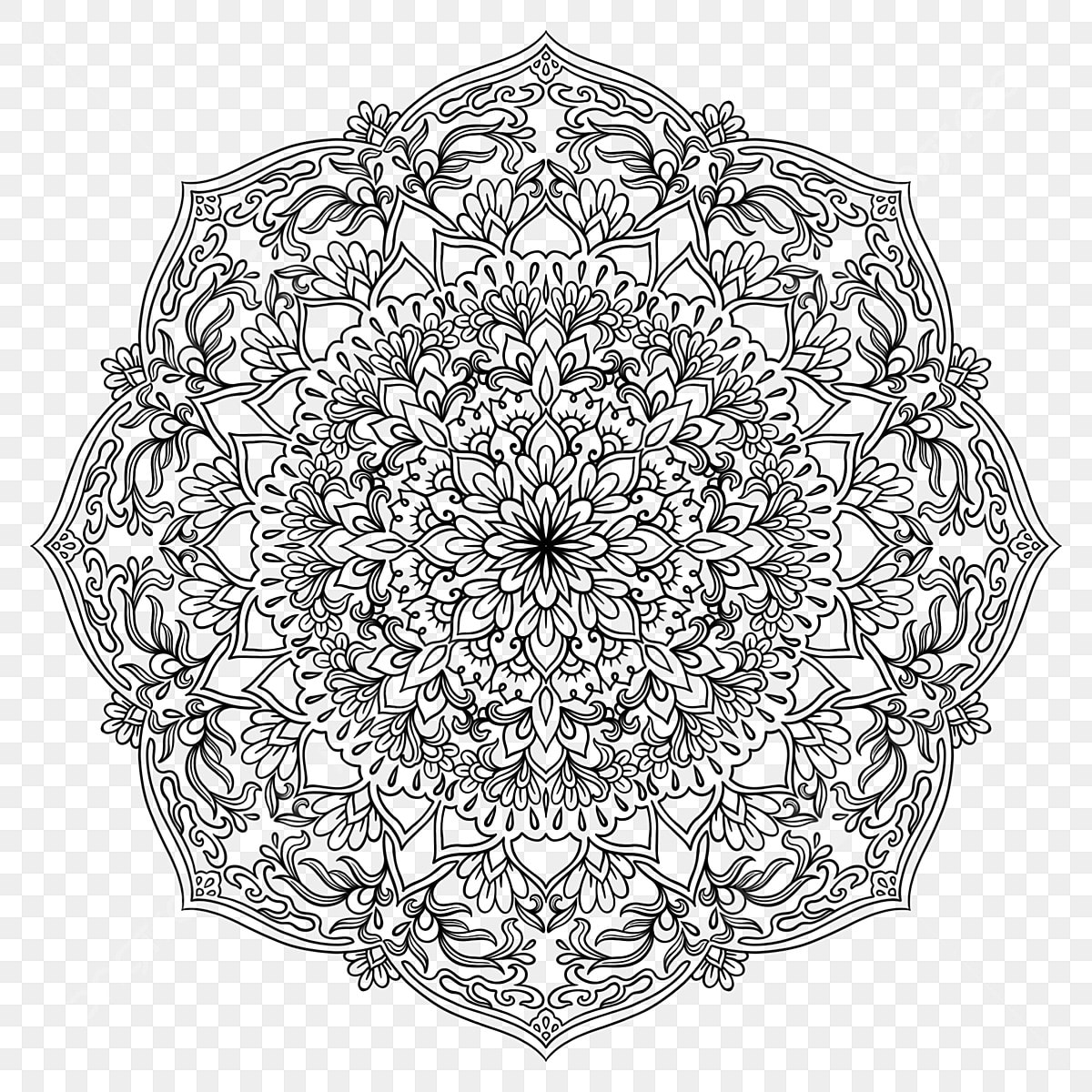 Picture book with mandala round ornament anti stress treatment pattern weaving design element yoga logo meditation poster background unusual flower shape oriental vector picture album use dhara png transparent clipart image and
