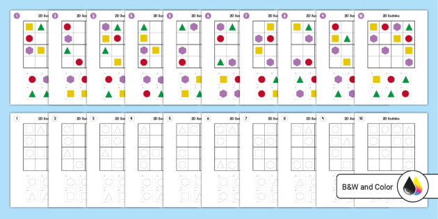D shape sudoku for kids teaching resource