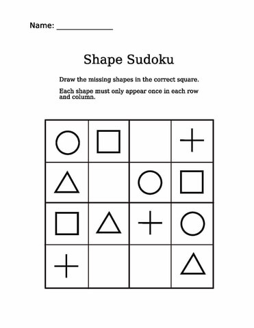 Shapes picture sudoku puzzle free printable puzzle games