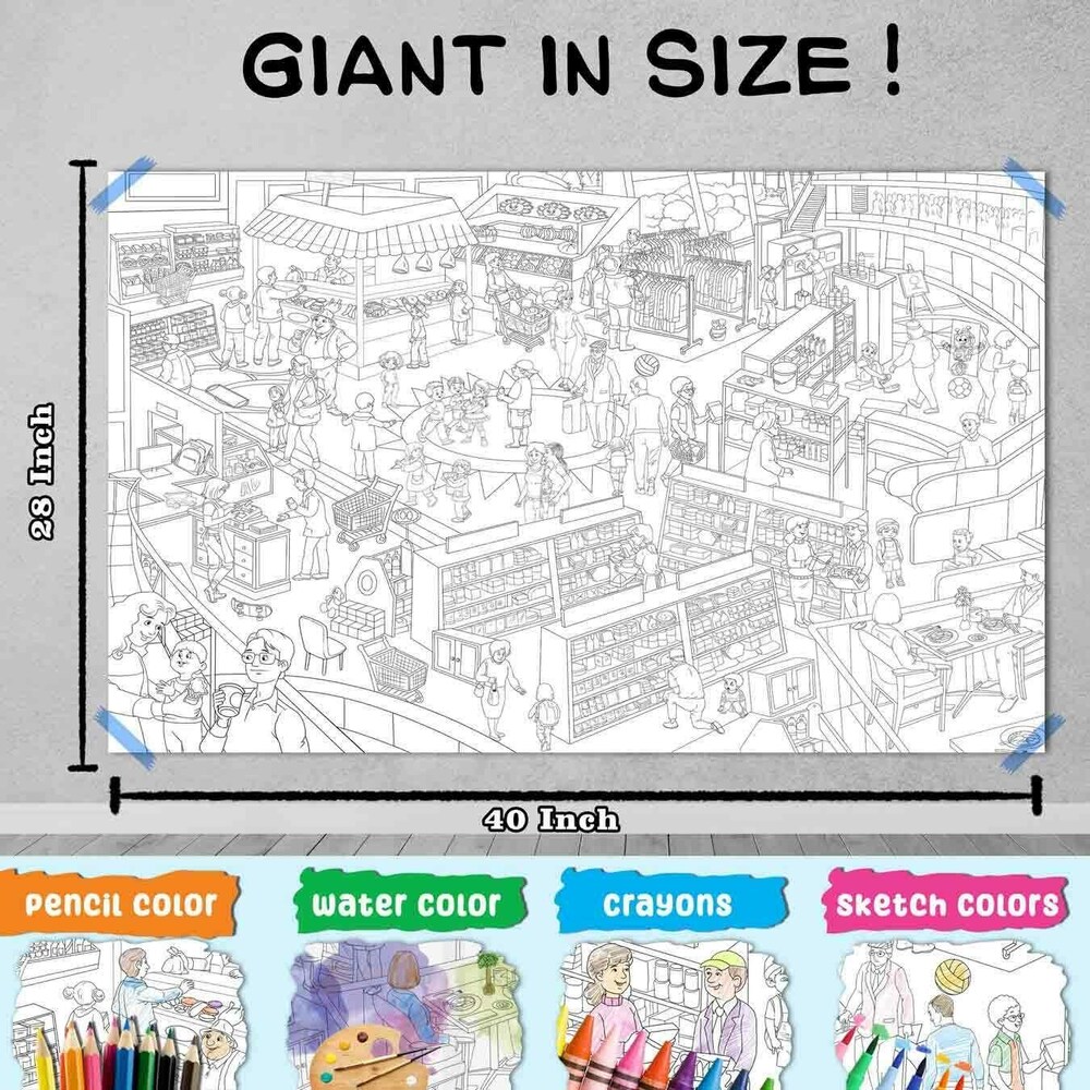 Buy gowoo shapes chart and giant at the mall colouring poster set of chart and poster shapes chart adventure exploring shapes chart and giant mall colouring poster online