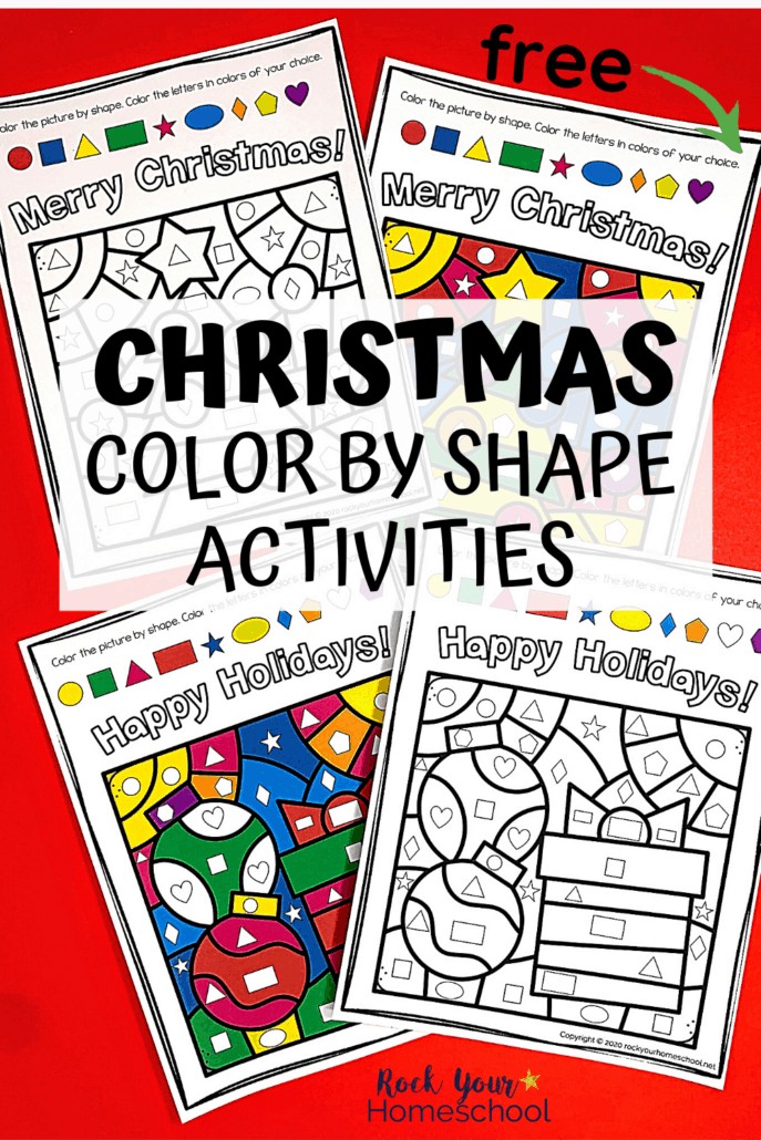 Christmas coloring activities with fun color by shape pages free
