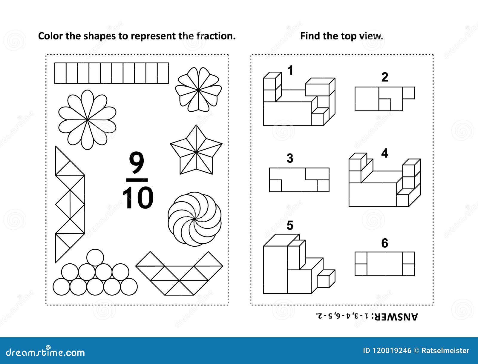Educational math activity page with two puzzles and coloring