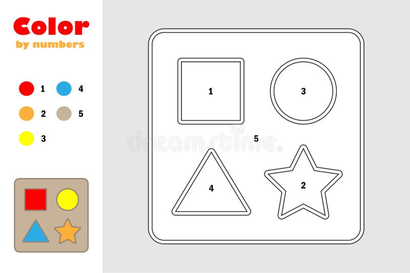 Shape puzzle in cartoon style color by number education paper game for the development of children coloring page kids stock illustration