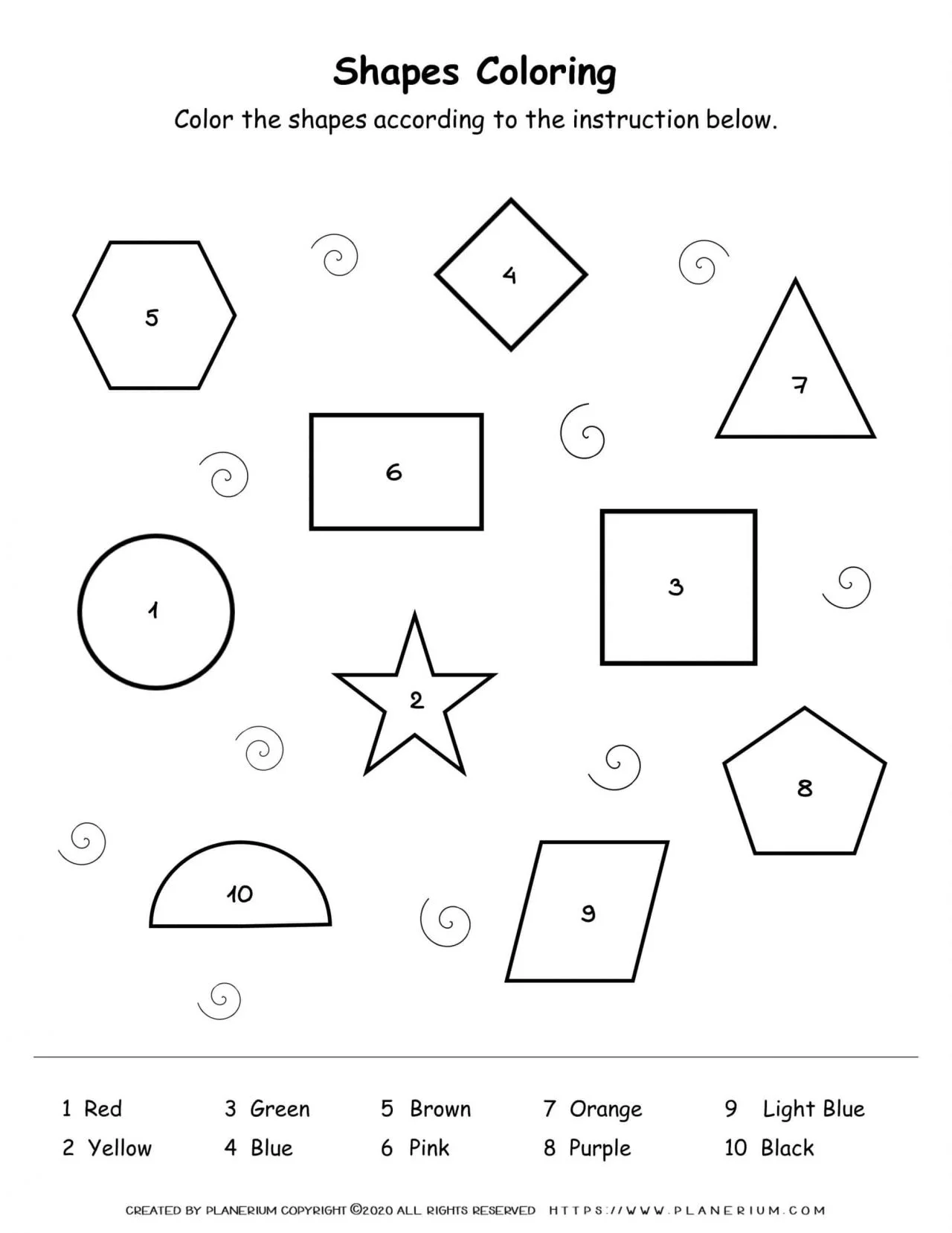 Shapes coloring by number