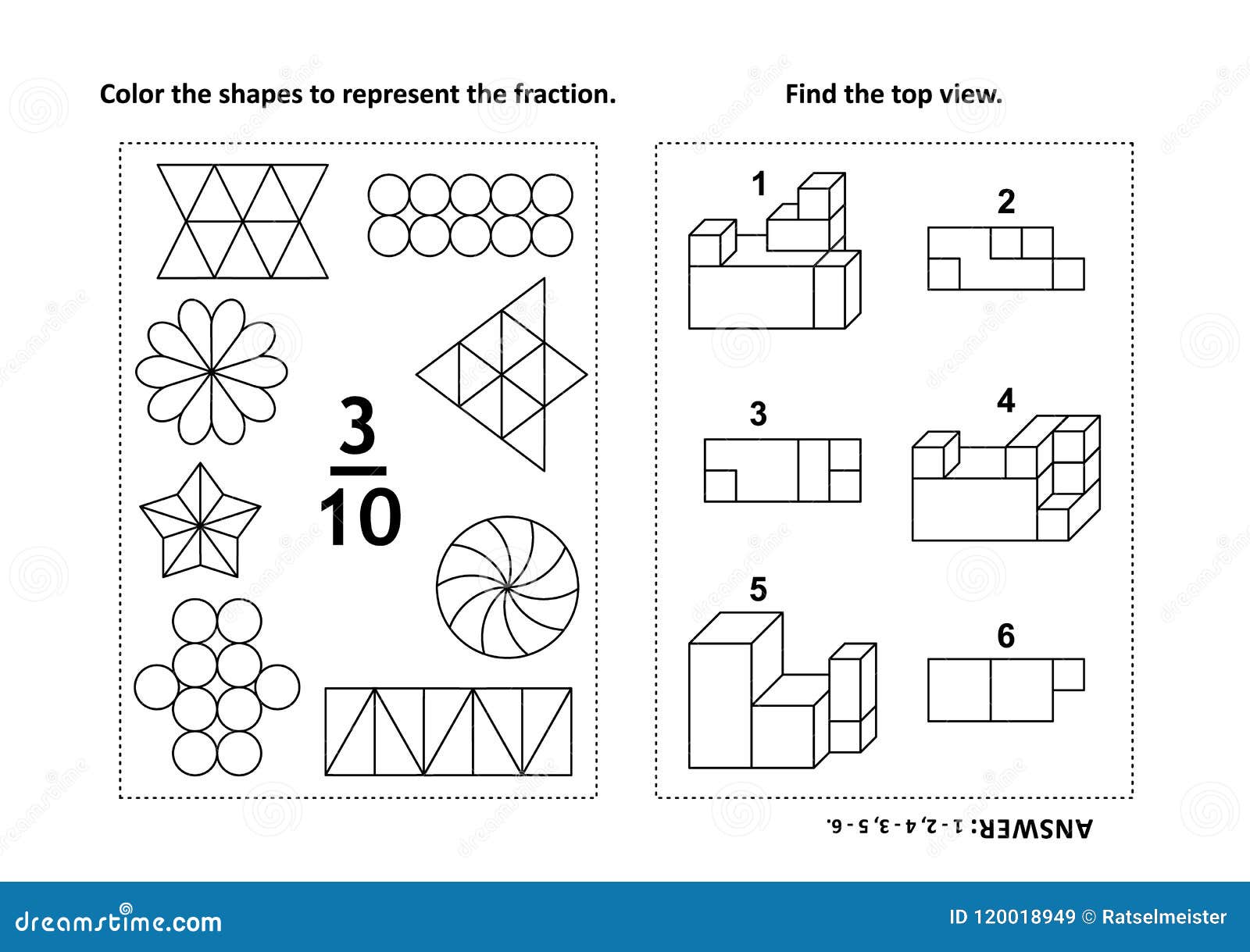 Educational math activity page with two puzzles and coloring