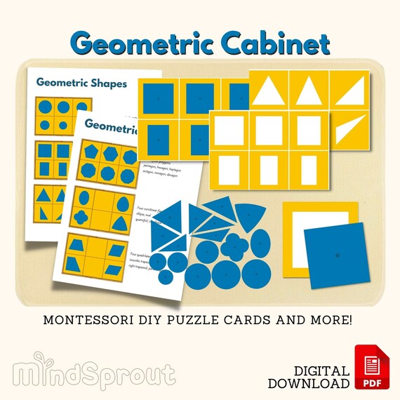 Geometric cabinet shapes montessori puzzle cards montessori geometric cabinet coloring sheet matching cards cutting activity pdf printable