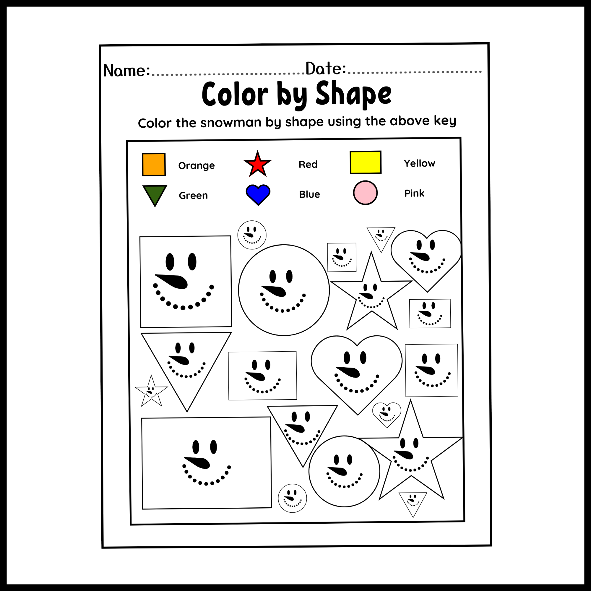 Free printable color by shape printable winter worksheets made by teachers