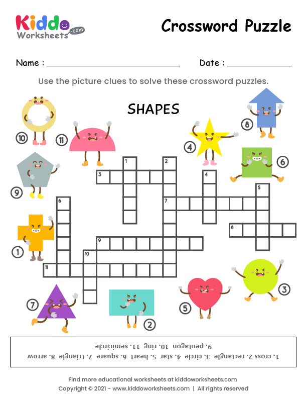 Free printable crossword puzzle shapes worksheet