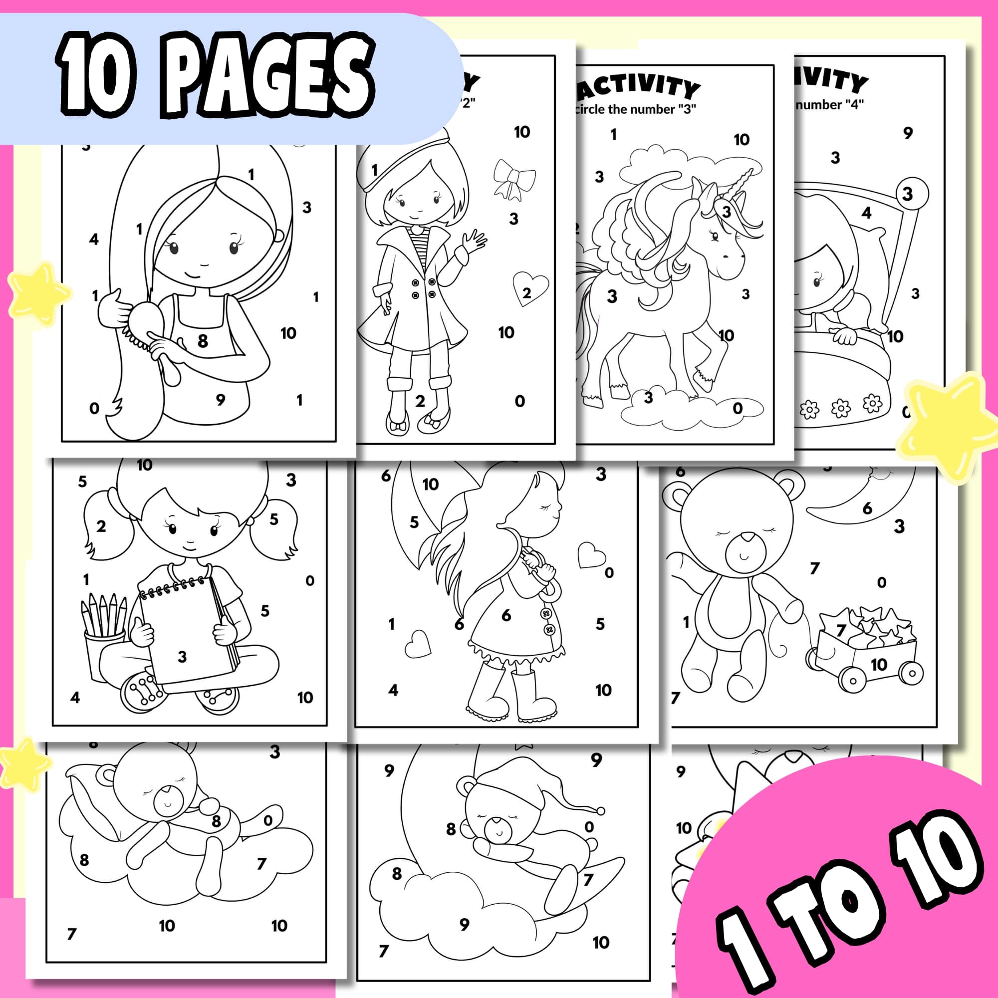 Find the number game for kindergarten and coloring the beautiful shapes made by teachers