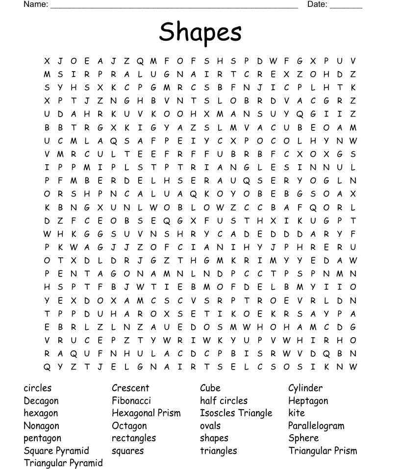 Shapes word search