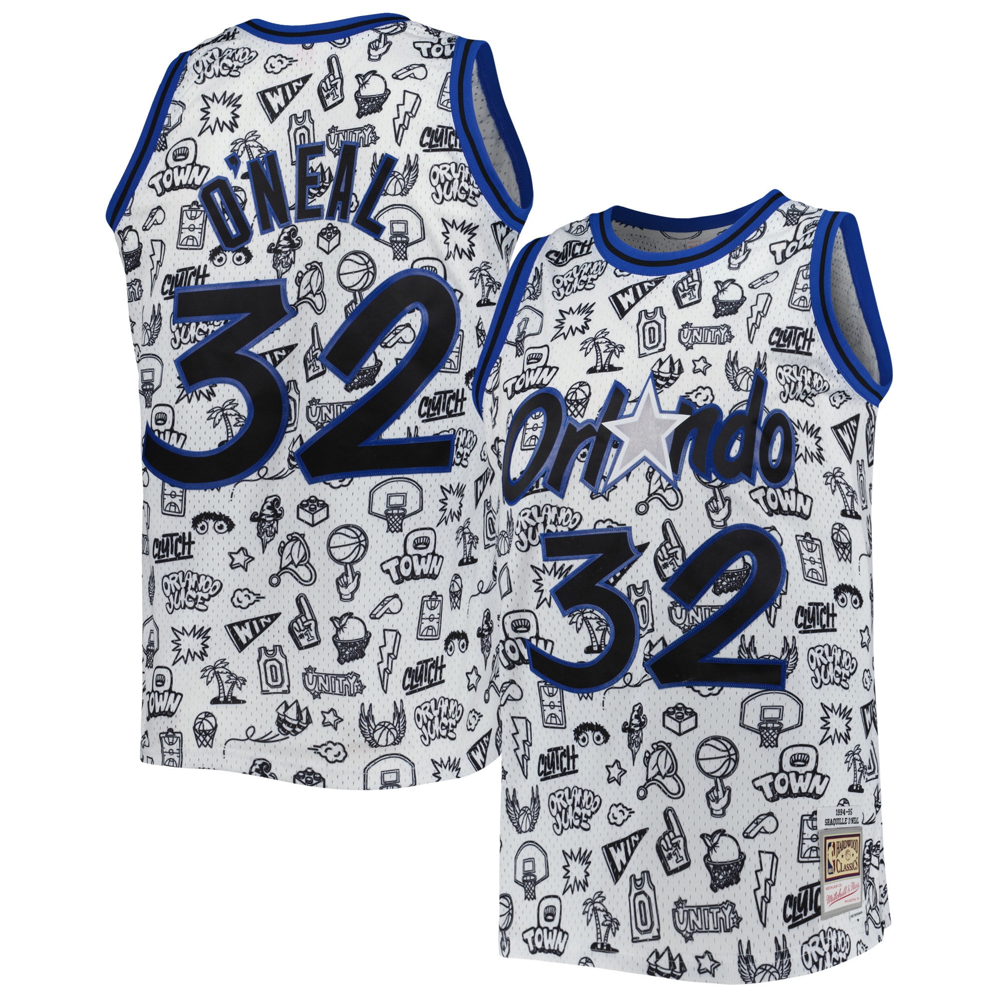Shaquille oneal orlando magic mitchell ness hardwood classics doodle swingman jersey