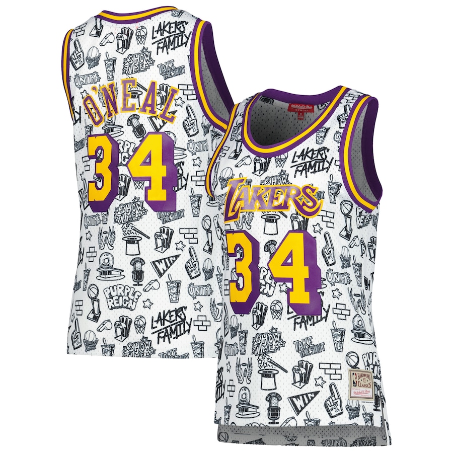 Shaquille oneal los angeles lakers mitchell ness womens doodle swingman jersey