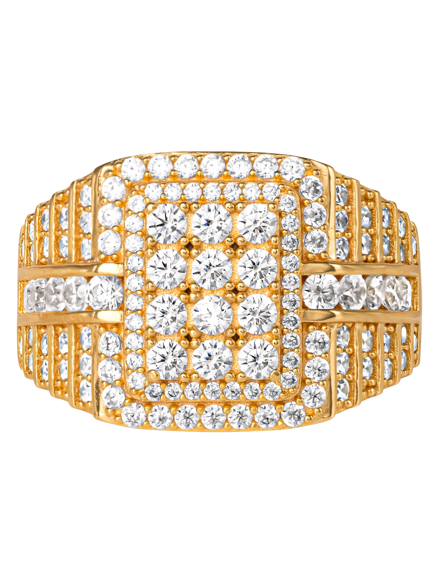 Shaquille oneal mens simulated diamond yellow gold plated sterling silver ring size