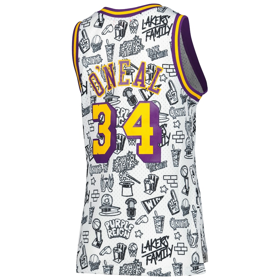 Shaquille oneal los angeles lakers mitchell ness womens doodle swingman jersey