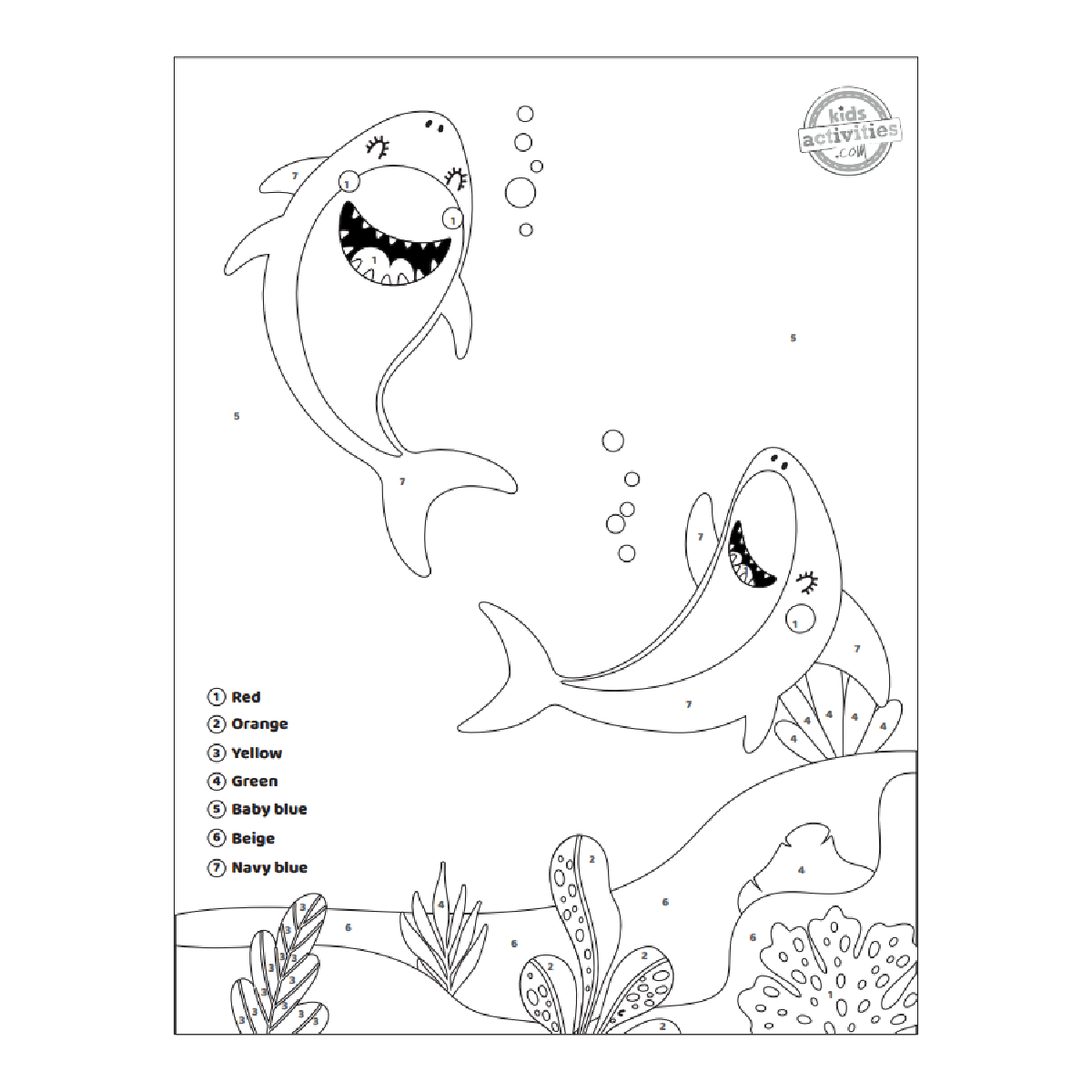 Free printable shark color by number worksheets kids activities blog