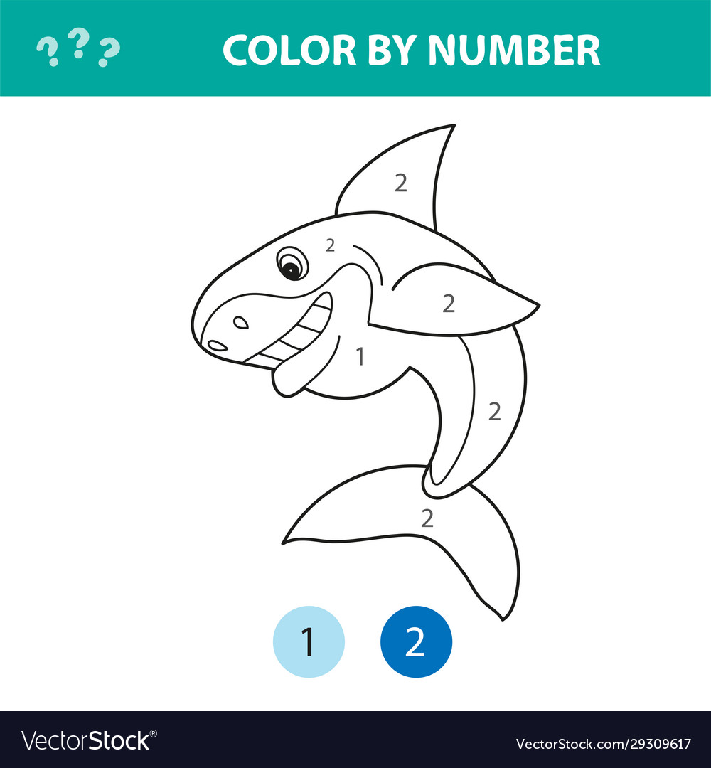 Numbers coloring page cute cartoon shark vector image