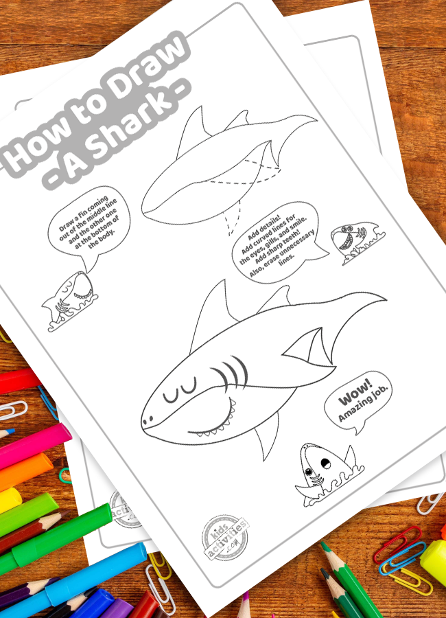 How to draw a shark easy printable lesson for kids kids activities blog