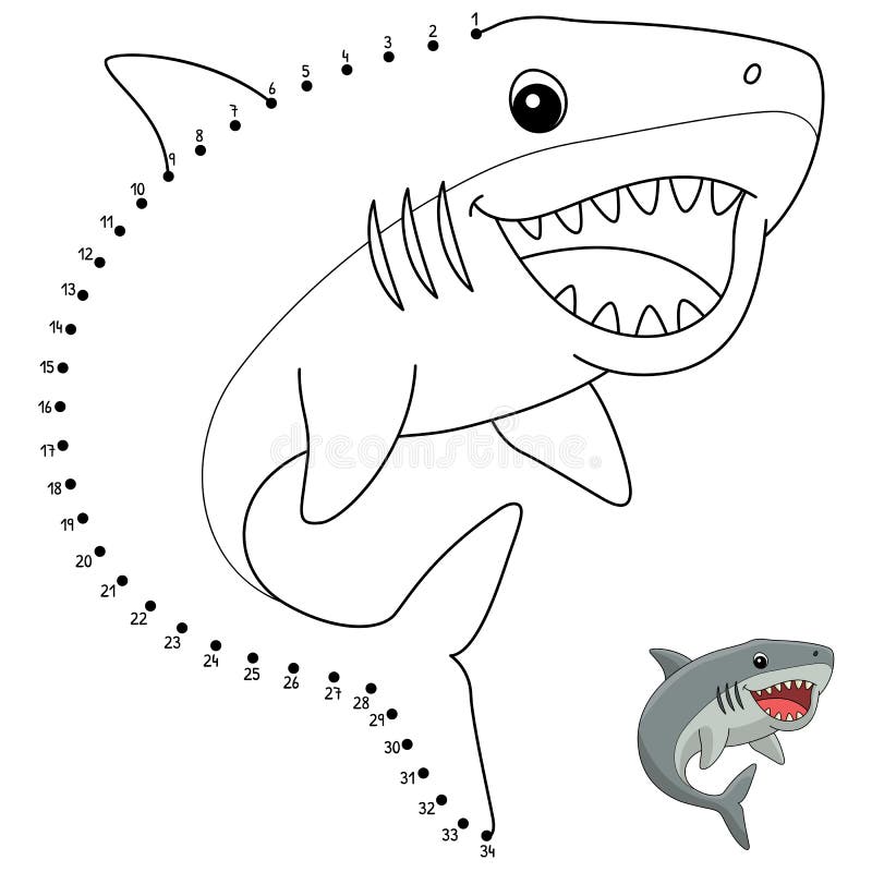 Dot to dot megalodon animal isolated coloring page stock vector
