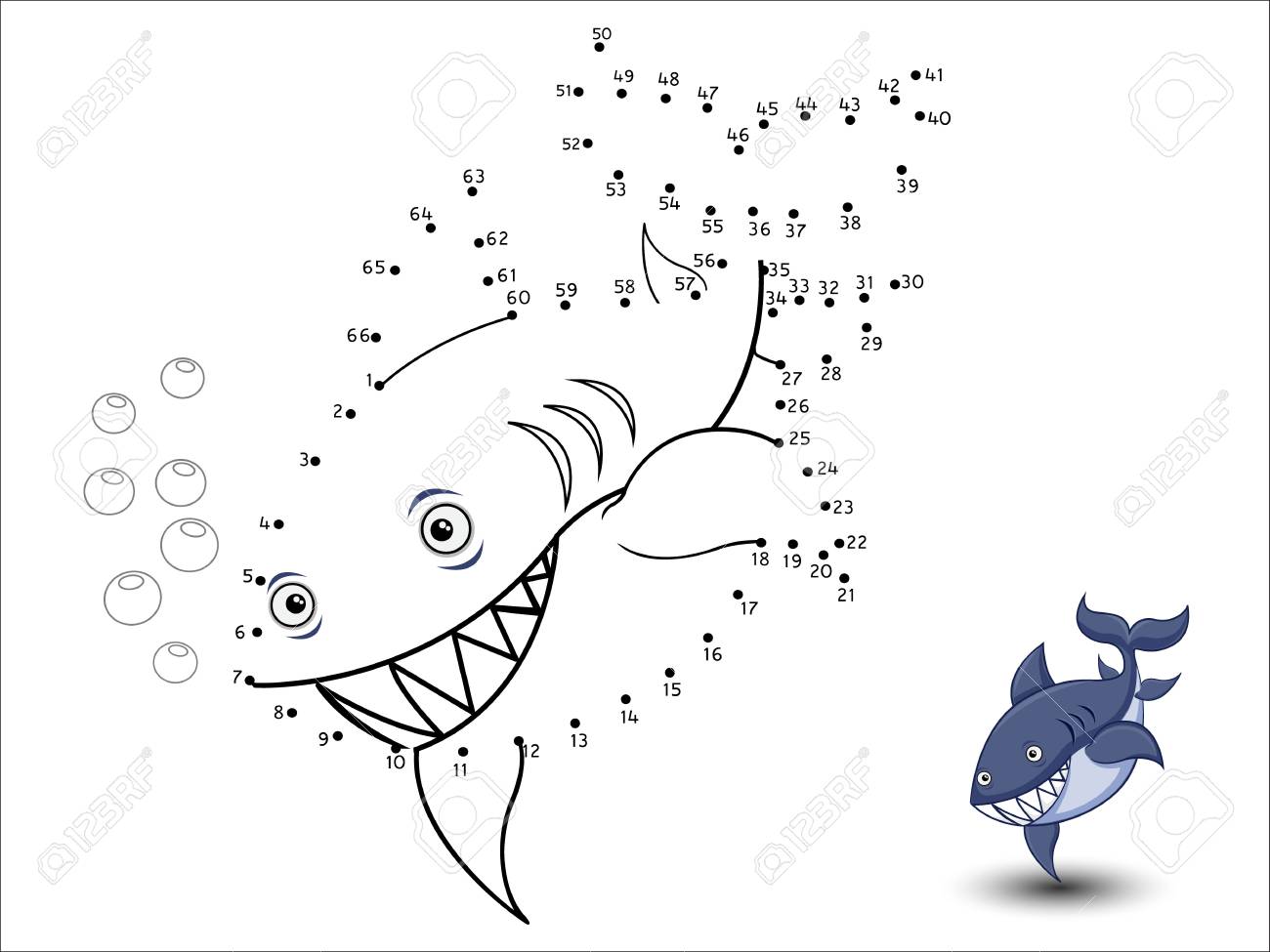 Shark cartoon connect the dots and color page sheet royalty free svg cliparts vectors and stock illustration image