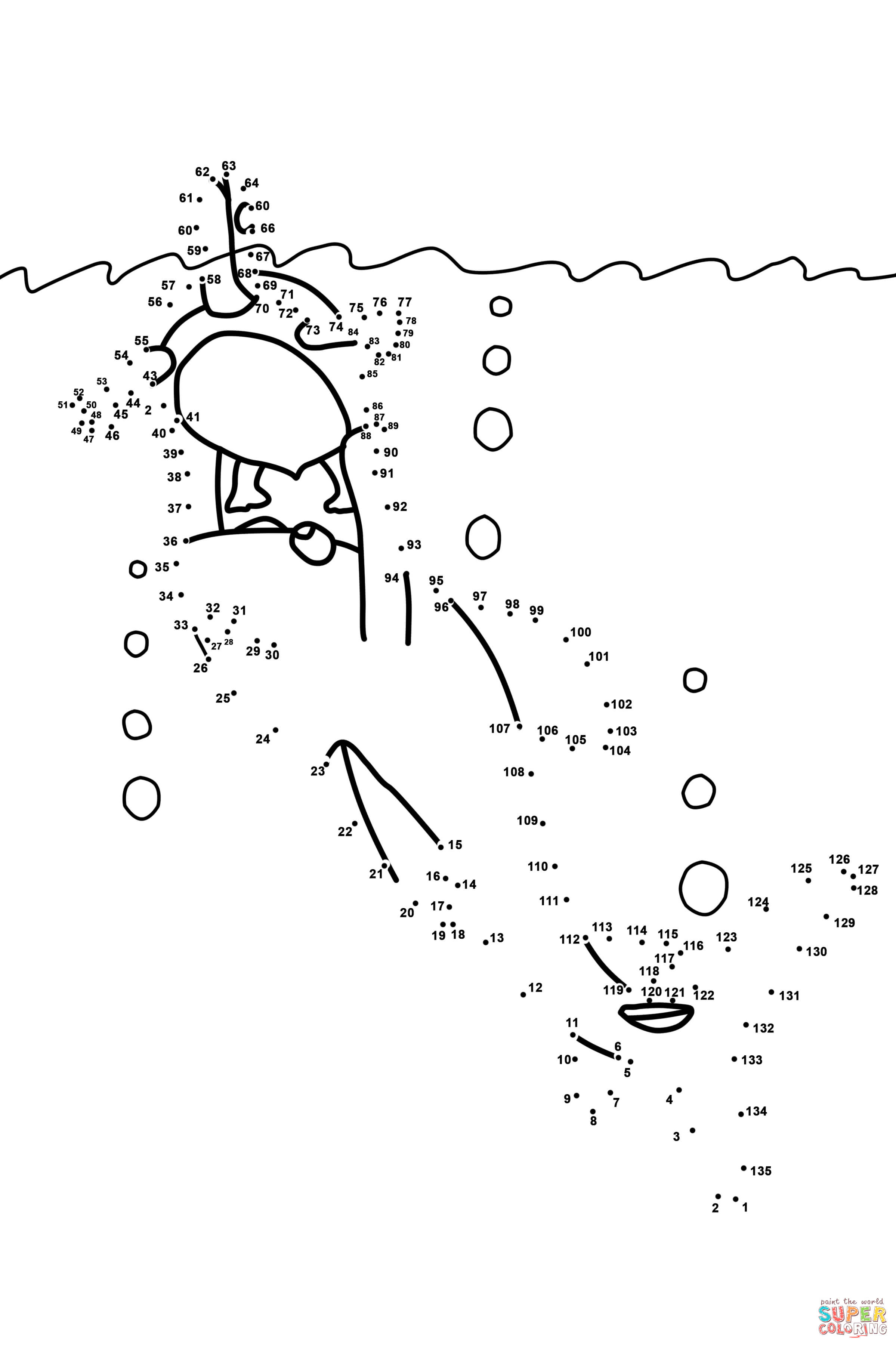 Shark is helping turtle dot to dot free printable coloring pages