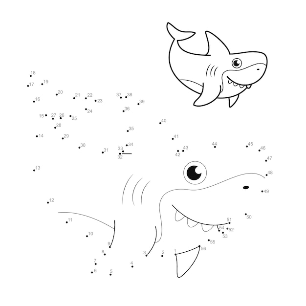 Premium vector dot to dot puzzle for children connect dots game shark illustration