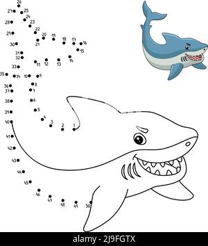 Dot to dot great white shark coloring page stock vector image art