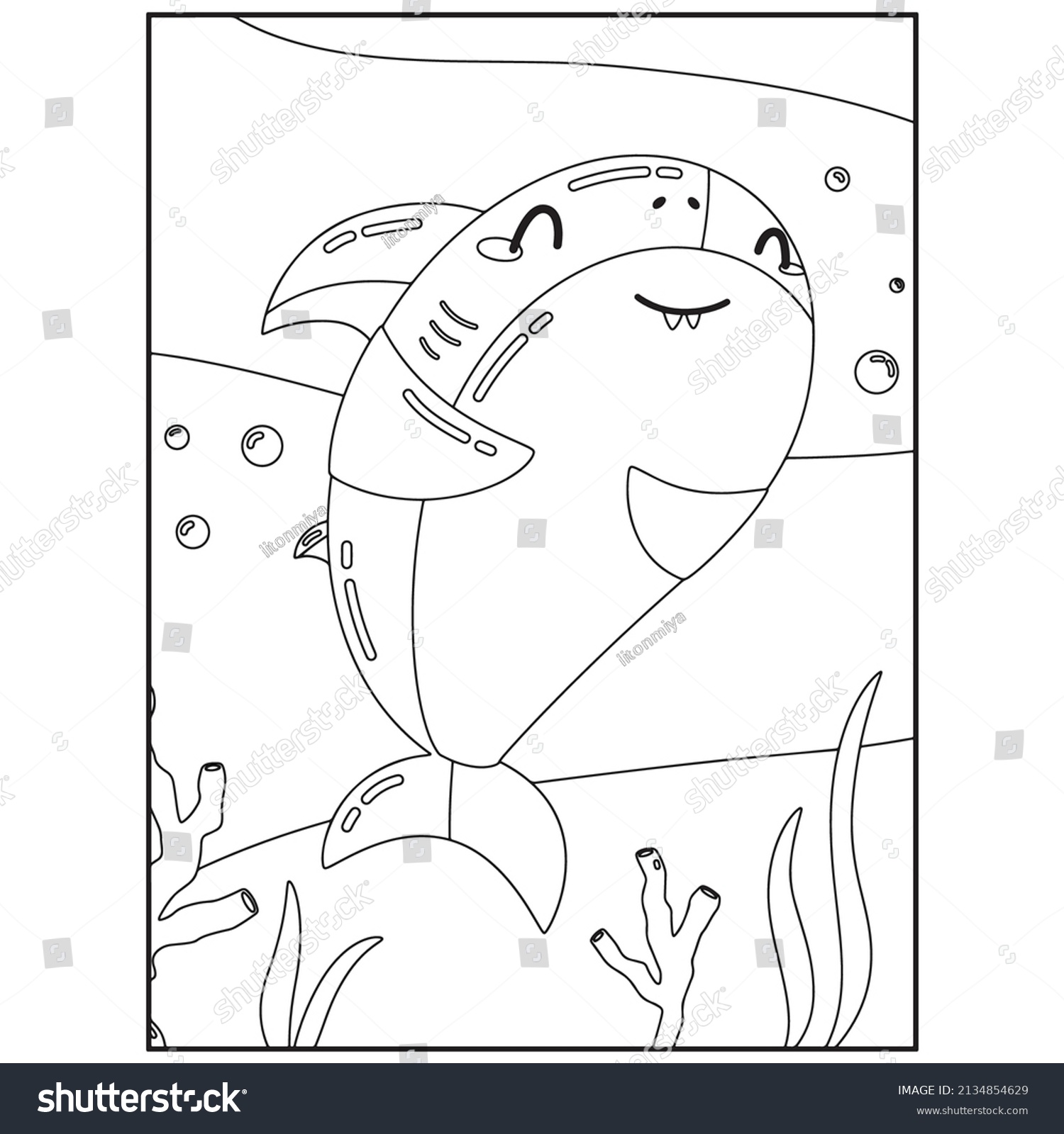 Shark coloring pages kids printable stock vector royalty free