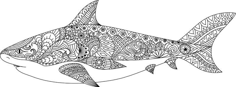 Photo about shark line art design for coloring book nfor adult tattoo t shirt design and otherâ shark coloring pages pattern coloring pages fish coloring page