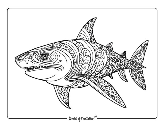 Shark coloring pages for kids adults